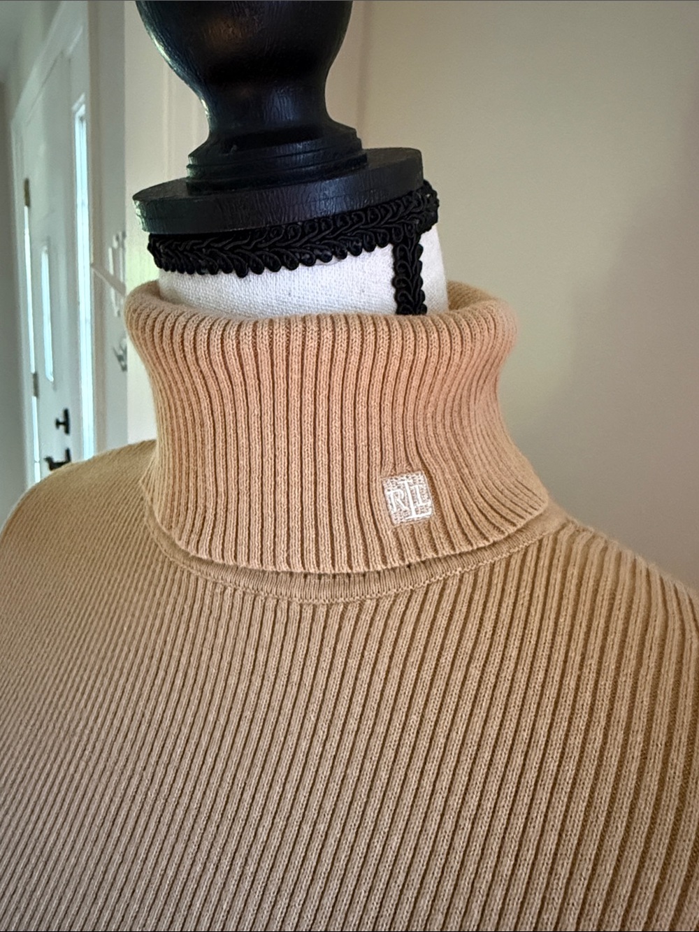 Lauren Ralph Lauren Ribbed Turtleneck Sweater XL Tan Camel Stretch